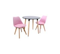 Round Lorenzo Dining Set with a Table and Set of 2 Chairs - Pink