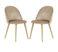 Life Interiors Set Of 2 Beige Lucia Ergonomic Velvet Dining Chairs With Wooden Legs, Modern Upholstered Accent Chair