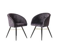 Life Interiors Set Of 2 Black Vittorio Velvet Dining Chairs With Black Metal Legs, Quilted Design Modern Accent Chair