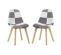 Life Interiors Set Of 2 Black/white Patchwork Fabric Chairs With Wooden Legs, Modern Accent Chair For Living Room & Office