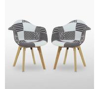 Life Interiors Set Of 2 Black/white Patchwork Fabric Dining Chairs With Wooden Legs, Modern Accent Chair