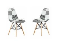 Life Interiors Set Of 2 Black/white Patchwork Modern Dining Chairs With Wooden Legs & Black Metal Wire Frame