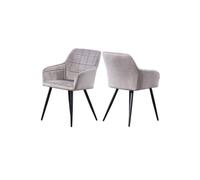 Life Interiors Set Of 2 Camden Modern Velvet Dining Chairs With Armrests, Quilted Design & Black Metal Legs In Light Grey Light Grey One Size