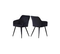 Life Interiors Set of 2 Camden Modern Velvet Dining Chairs with Armrests, Quilted Design & Black Metal Legs Life Interiors Black