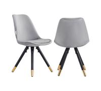 Life Interiors Set Of 2 Dark Grey Sofia Ergonomic Modern Dining Chairs Upholstered In Velvet, Metal Legs With Gold End Tips