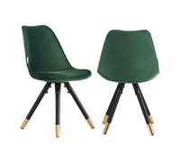 Life Interiors Set Of 2 Green Sofia Ergonomic Modern Dining Chairs Upholstered In Velvet, Metal Legs With Gold End Tips