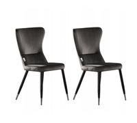 Life Interiors Set Of 2 Grey New York Modern Velvet Dining Chairs With High Back, Black Metal Legs, And Silver Tips