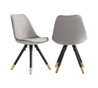 Life Interiors Set Of 2 Grey Sofia Ergonomic Modern Dining Chairs Upholstered In Velvet Metal Legs With Gold & Tips