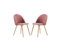 Life Interiors Set of 2 Lucia Ergonomic Velvet Dining Chairs with Wooden Legs, Modern Upholstered Accent Chair in Light Pink Life Interiors Light Pink
