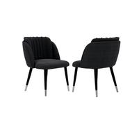 Life Interiors Set of 2 Milano Velvet Dining Chairs-Ribbed Back Design, Comfortable Upholstery, Black Metal Legs with Silver Tips,for Dining or Office - Velvet - Black - Modern