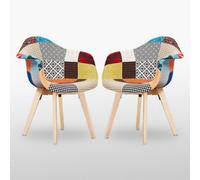 Life Interiors Set Of 2 Multicolor Patchwork Fabaric Upholstered Accent Chairs With Wooden Legs, Mid-Century Modern Armchair