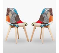 Life Interiors Set Of 2 Multicolor Patchwork Fabric Dining Chairs With Wooden Legs, Mid-Century Modern Accent Chair