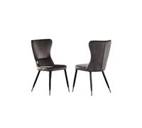 Life Interiors Set Of 2 New York Modern Velvet Dining Chairs With High Back, Black Metal Legs, And Chrome Tips In Dark Grey Dark Grey One Size