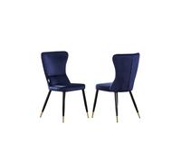 Life Interiors Set Of 2 New York Modern Velvet Dining Chairs With High Back, Black Metal Legs, And Gold Tips In Blue Blue One Size