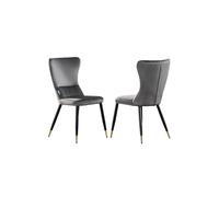 Life Interiors Set Of 2 New York Modern Velvet Dining Chairs With High Back, Black Metal Legs, And Gold Tips In Grey Grey One Size