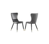 Life Interiors Set of 2 New York Modern Velvet Dining Chairs with High Back, Black Metal Legs, & Gold Tips in Grey Life Interiors Grey