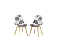 Set of 2 Patchwork Fabric Chairs with Wooden Legs, Modern Accent Chair for Living Room & Office Life Interiors Multi One Size