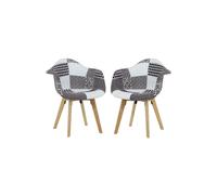 Set of 2 Patchwork Fabric Dining Chairs with Wooden Legs, Modern Accent Chair Life Interiors Multi One Size