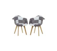 Set of 2 Patchwork Fabric Dining Chairs with Wooden Legs, Modern Accent Chair Life Interiors Multi One Size