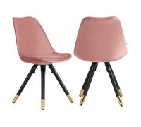 Life Interiors Set Of 2 Pink Sofia Ergonomic Modern Dining Chairs Upholstered In Velvet, Metal Legs With Gold End Tips
