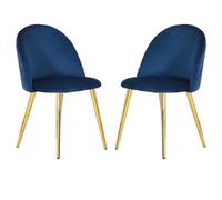 Life Interiors Set Of 2 Royal Blue Lucia Ergonomic Velvet Dining Chairs With Wooden Legs, Modern Upholstered Accent Chair