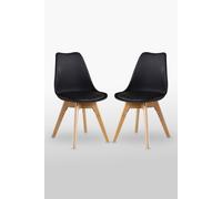 Life Interiors Set Of 2 Scandinavian Dining Chairs Leather Cushions Solid Wood Legs In Black Black One Size