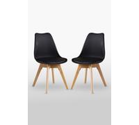 Life Interiors Set of 2 Scandinavian Dining Chairs Leather Cushions Solid Wood Legs in Black Life Interiors Black