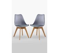Life Interiors Set Of 2 Scandinavian Dining Chairs Leather Cushions Solid Wood Legs In Grey Grey One Size
