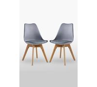 Life Interiors Set of 2 Scandinavian Dining Chairs Leather Cushions Solid Wood Legs in Grey Life Interiors Grey