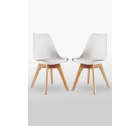 Life Interiors Set of 2 Scandinavian Dining Chairs Leather Cushions Solid Wood Legs in White Life Interiors White