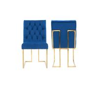 Life Interiors Set Of 2 Siena Luxury Tufted Velvet Dining Chairs With Gold Frame In Blue Blue