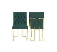 Life Interiors Set Of 2 Siena Luxury Tufted Velvet Dining Chairs With Gold Frame In Green Green