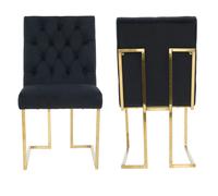 Life Interiors Set of 2 Siena Luxury Tufted Velvet Dining Chairs with Gold Frame & Legs - Modern Upholstered Accent Chair - Velvet - Black - Modern