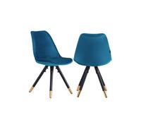 Life Interiors Set Of 2 Sofia Ergonomic Modern Dining Chairs Upholstered In Velvet, Metal Legs With Gold End Caps In Blue Blue One Size