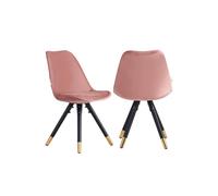 Life Interiors Set Of 2 Sofia Ergonomic Modern Dining Chairs Upholstered In Velvet, Metal Legs With Gold End Caps In Pink Pink One Size