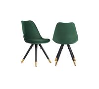Life Interiors Set of 2 Sofia Ergonomic Modern Dining Chairs Upholstered in Velvet, Metal Legs with Gold End Caps in Green Life Interiors Green