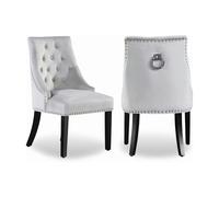 Life Interiors Set of 2 Velvet Dining Chairs Ergonomic Scoop Knockerback & Button Tufted Wood Legs - Velvet - Light Grey - Windsor Back