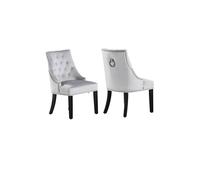 Life Interiors Set Of 2 Velvet Dining Chairs Scoop Knockerback & Button Tufted, Solid Wood Legs In Light Grey Light Grey One Size