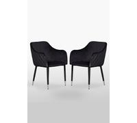Life Interiors Set Of 2 Verona Velvet Dining Chairs With Quilted Back & Black Legs - Modern Accent Chair With Silver Foot Caps Black One Size