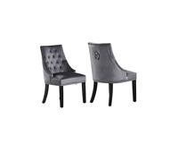 Life Interiors Set Of 2 'windsor' Knocker Back Velvet Dining Chairs Solid Wood Legs In Dark Grey Dark Grey One Size