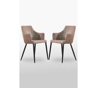 Set of 2 Zarah Modern Faux Leather Dining Chairs with Armrests and Black Metal Legs, Comfortable Accent Chair Life Interiors Beige One Size