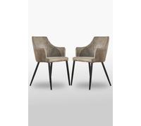 Set of 2 Zarah Modern Faux Leather Dining Chairs with Armrests and Black Metal Legs, Comfortable Accent Chair Life Interiors Light Brown One Size