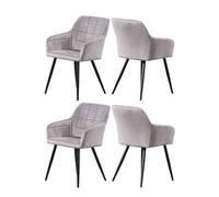Life Interiors Set Of 4 Camden Modern Velvet Dining Chairs With Armrests, Quilted Design & Black Metal Legs In Light Grey Light Grey One Size