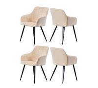 Life Interiors Set of 4 Camden Modern Velvet Dining Chairs with Armrests, Quilted Design & Black Metal Legs in Cream Life Interiors Cream