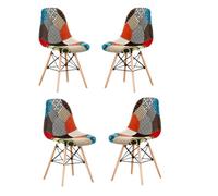Life Interiors Set Of 4 Colorful Patchwork Accent Chairs With Wooden Legs And Metal Wire Frame Mid-Century Modern Dining Chair