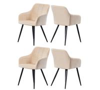Life Interiors Set Of 4 Cream Camden Modern Velvet Dining Chairs With Armrests, Quilted Design & Black Metal Legs