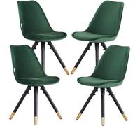 Life Interiors Set Of 4 Green Sofia Ergonomic Modern Dining Chairs Upholstered In Velvet, Metal Legs With Gold End Tips