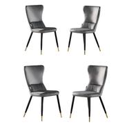 Life Interiors Set Of 4 Grey New York Modern Velvet Dining Chairs With High Back, Black Metal Legs, And Gold Tips
