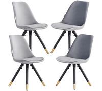 Life Interiors Set Of 4 Light Grey Sofia Ergonomic Modern Dining Chairs Upholstered In Velvet, Metal Legs With Gold End Tips