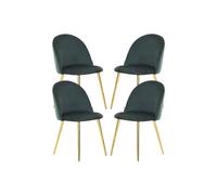 Life Interiors Set Of 4 Lucia Ergonomic Velvet Dining Chairs With Wooden Legs, Modern Upholstered Accent Chair In Emerald Emerald One Size